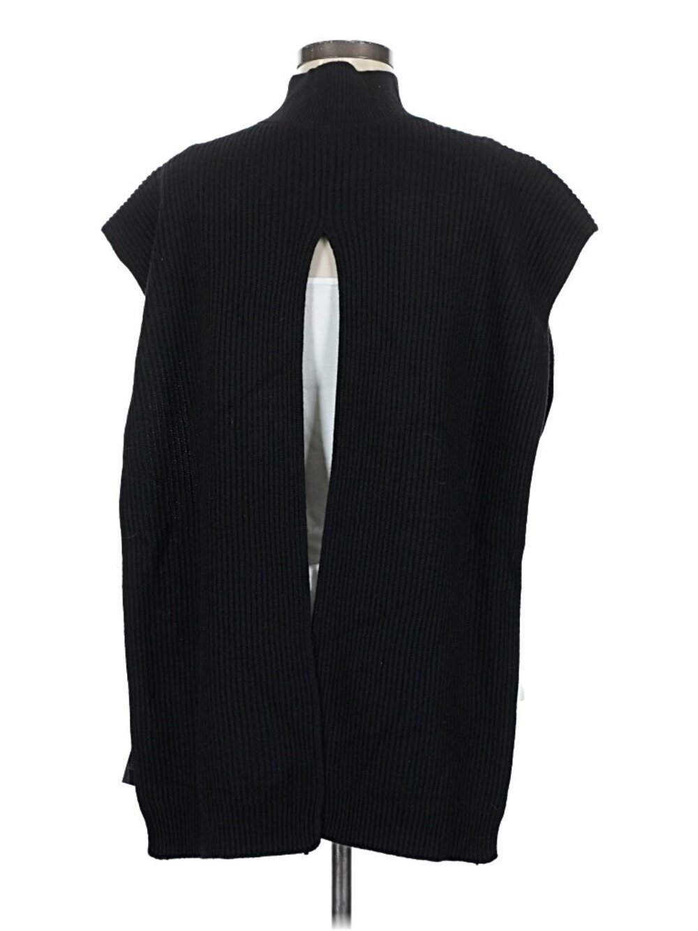 WithBlack Simona Rib Knit Cashmere Blend Poncho NWT Size M Black High Neck - Picture 5 of 9